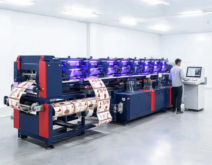 Narrow-web flexo label press running pressure-sensitive labels