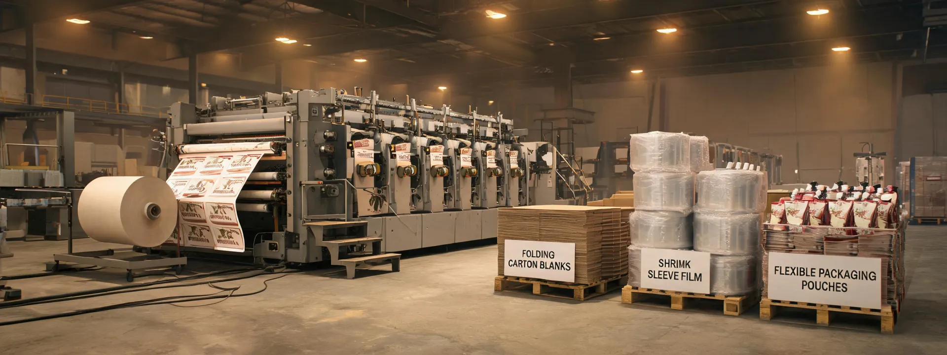 Composite of wine labels cartons sleeves and flexible packaging from a converter pressroom