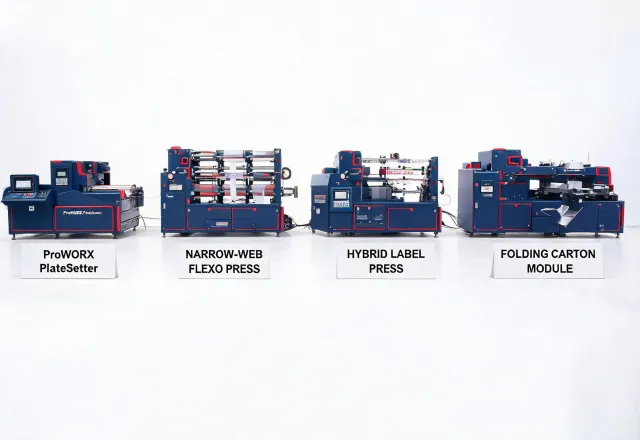 Mark Andy style narrow-web press lineup hero composite
