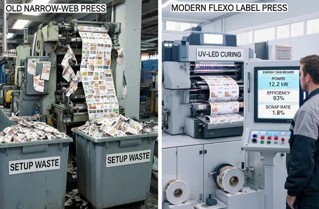 Old press waste compared with efficient narrow-web flexo production